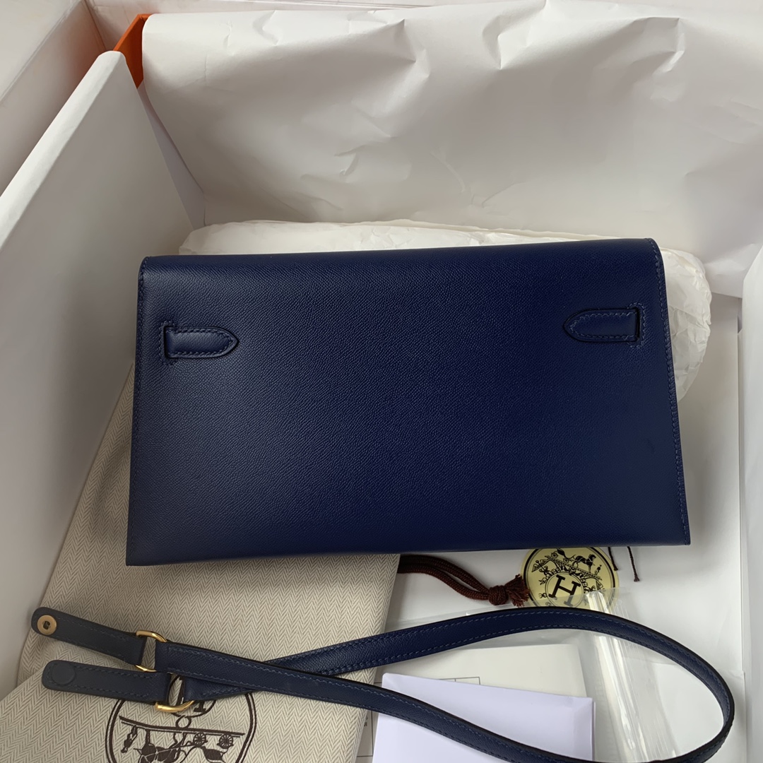 Hermes Kelly Elan Shoulder Bag in Blue Nuit Epsom Leather 